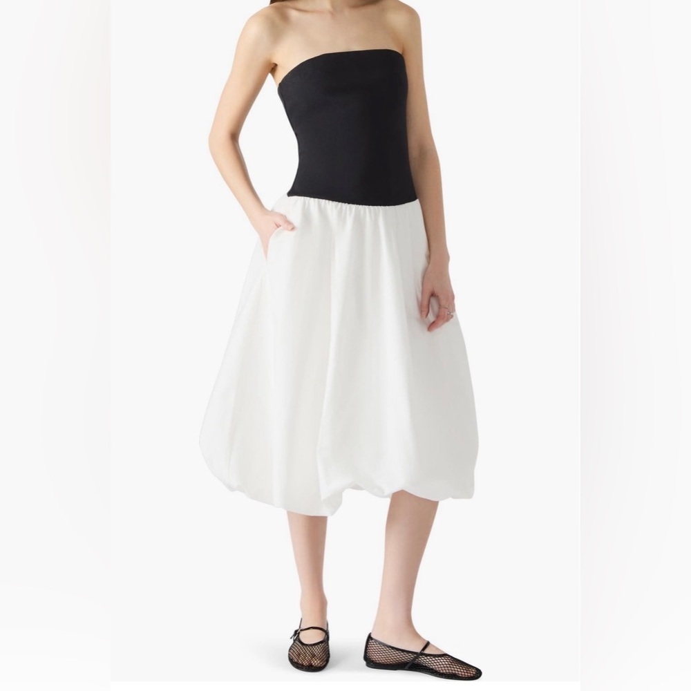 NWT Steve Madden Strapless Bubble Hem Dress M Black & Antique White With Pockets